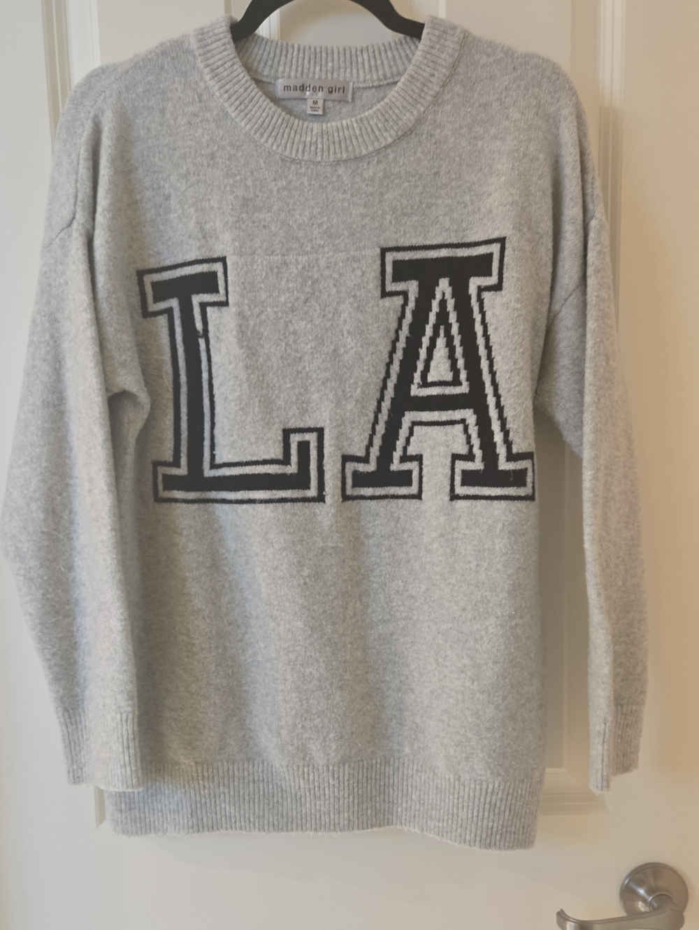 Madden Girl Light Gray LA Intarsia Sweatshirt